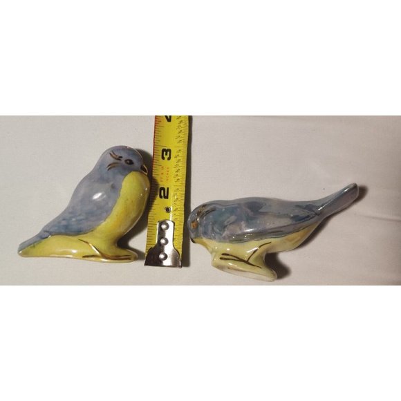 Vintage Blue Yellow Birds Salt & Pepper Shakers Gold Detailed Glossy Porcelain - Picture 10 of 16